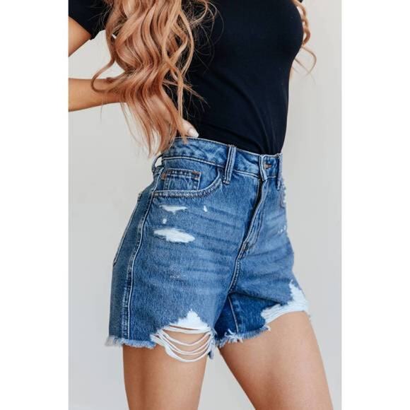 Judy Blue Rigid Magic Distressed Cut Off Shorts Denim Blue Womens 1XL High Rise - Picture 1 of 6